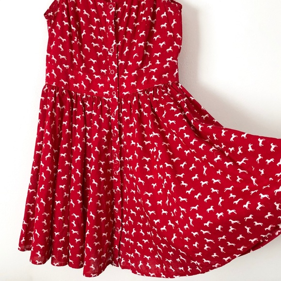 Sleeveless Button Down Horse Print Fit Flare Dress - Picture 4 of 7